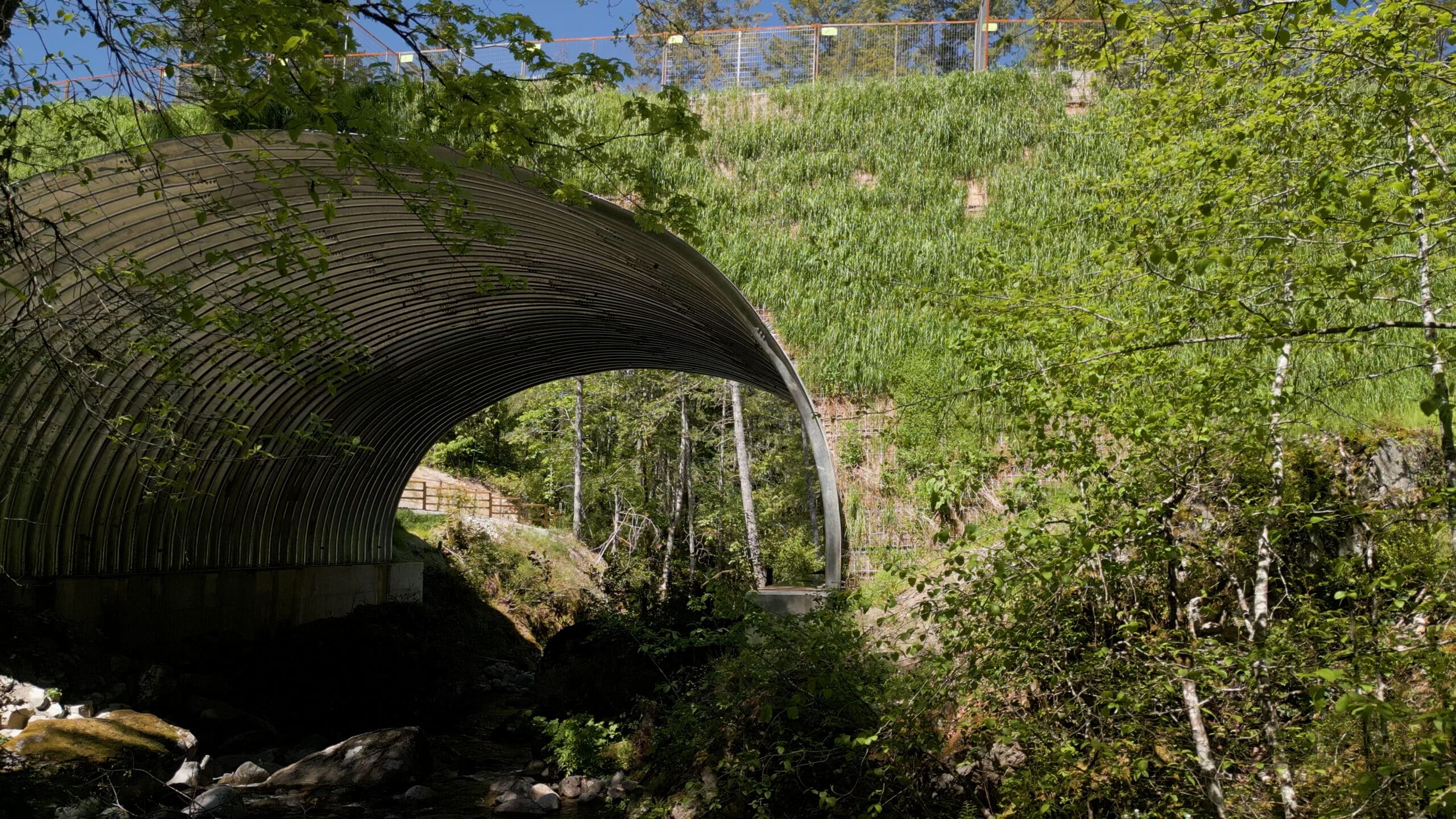 Closer view of stream crossing with greened in headwall