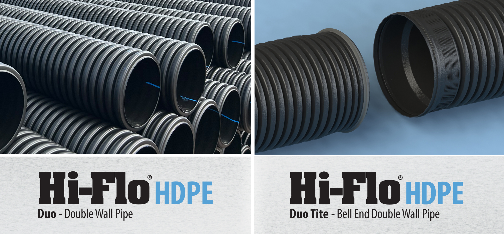 Views of HDPE Duo and Duo Tite wall drainage pipes