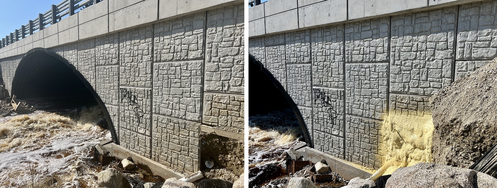 Before and after views of northwest quadrant MSE wall fix