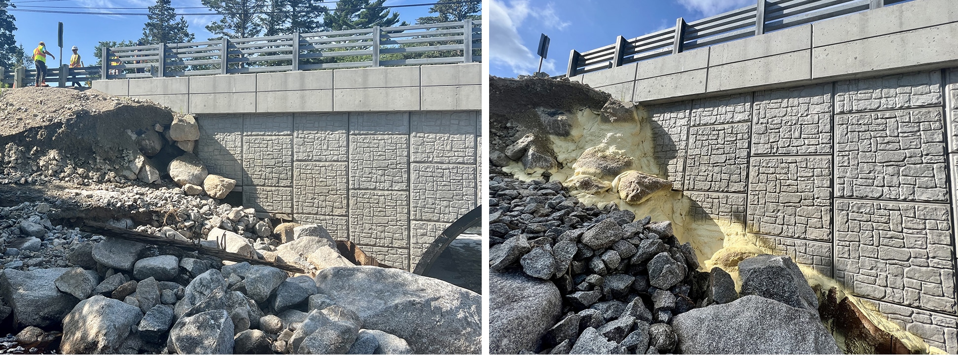 Before and after views of northeast quadrant MSE wall fix