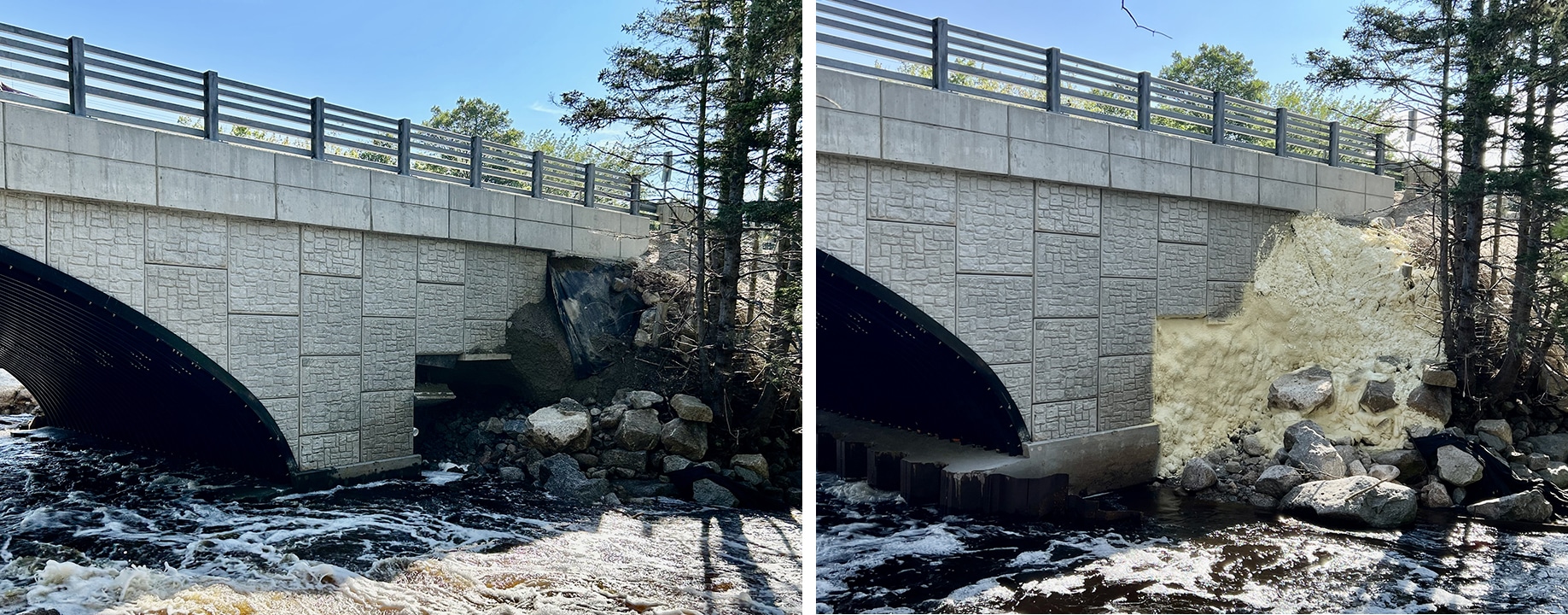 Before and after views of southeast quadrant MSE wall fix