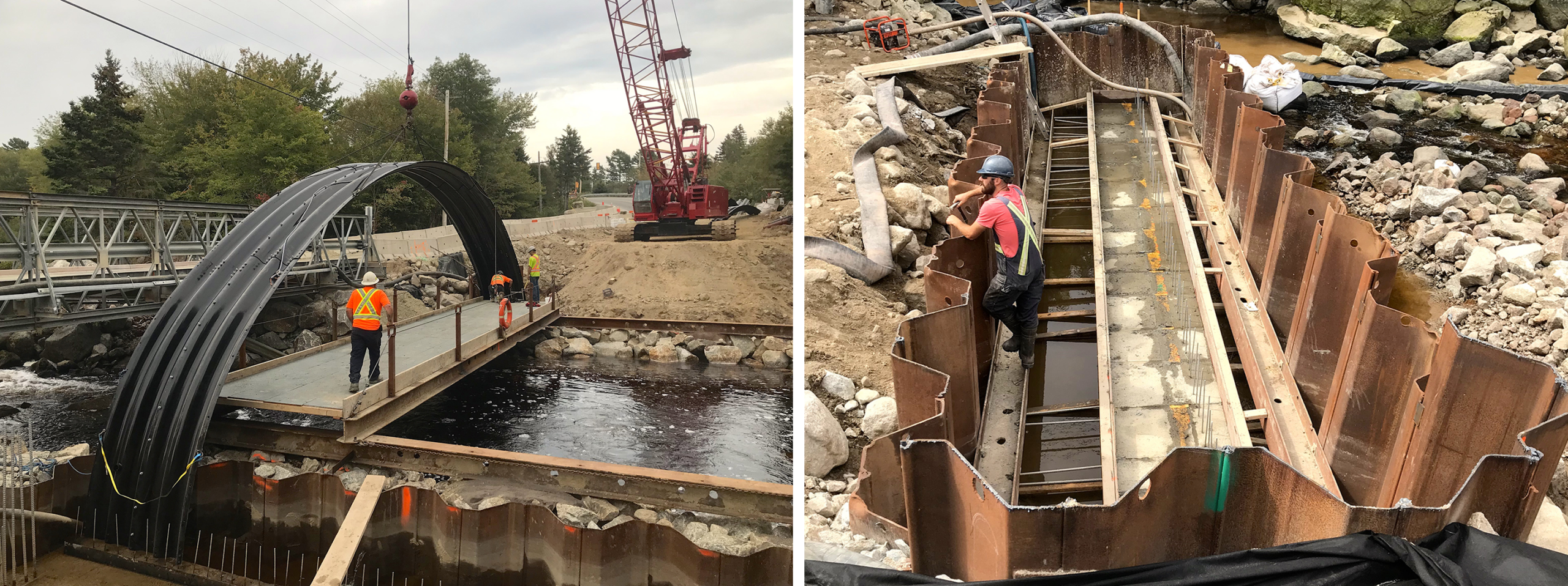 Construction views of Buried Metal Bridge footings and cofferdams