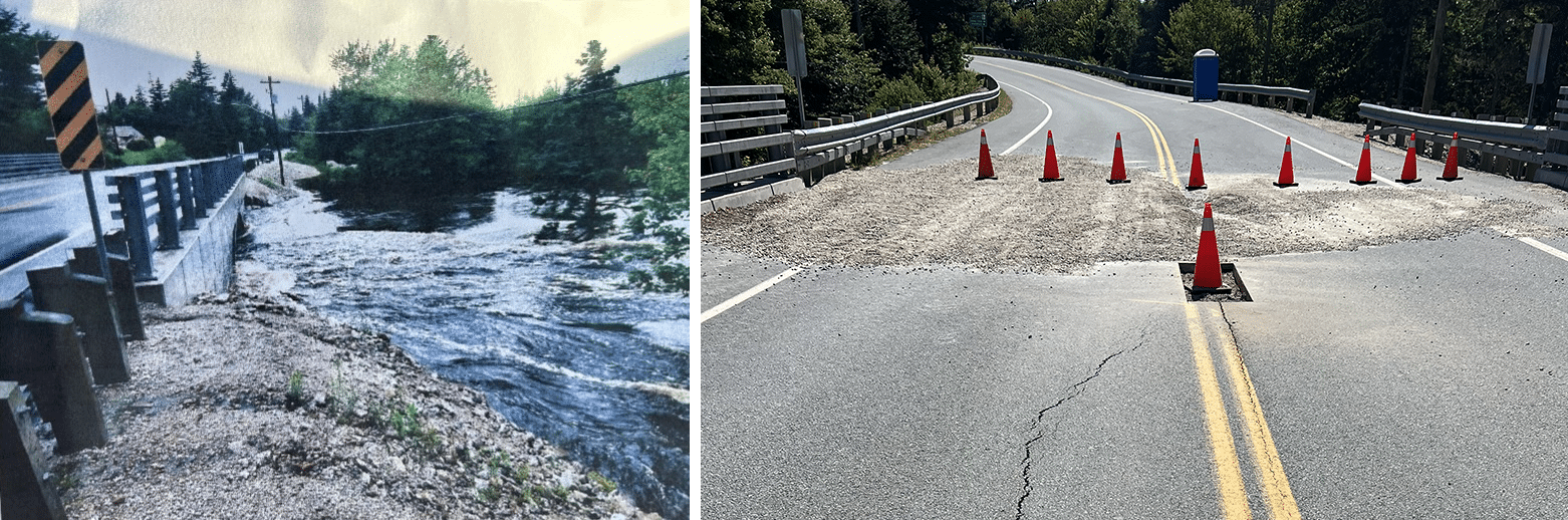 Views of Buried Metal Bridge during flood event