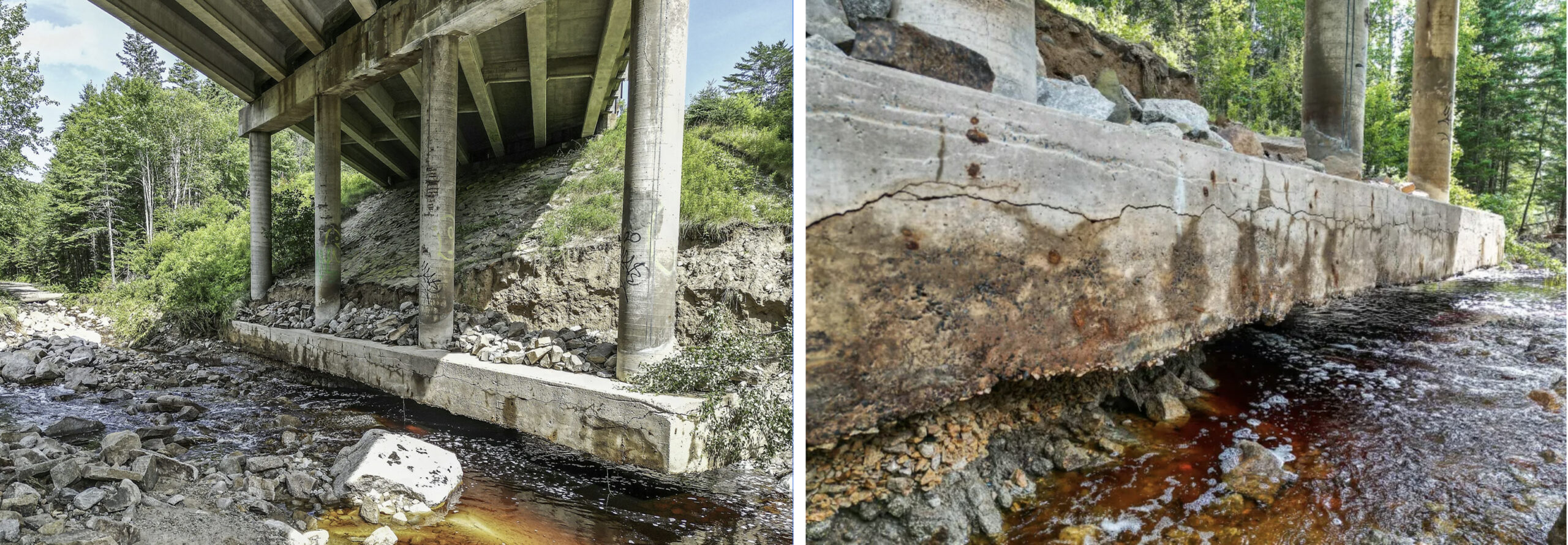 Views of nearby span bridge footings after flood event