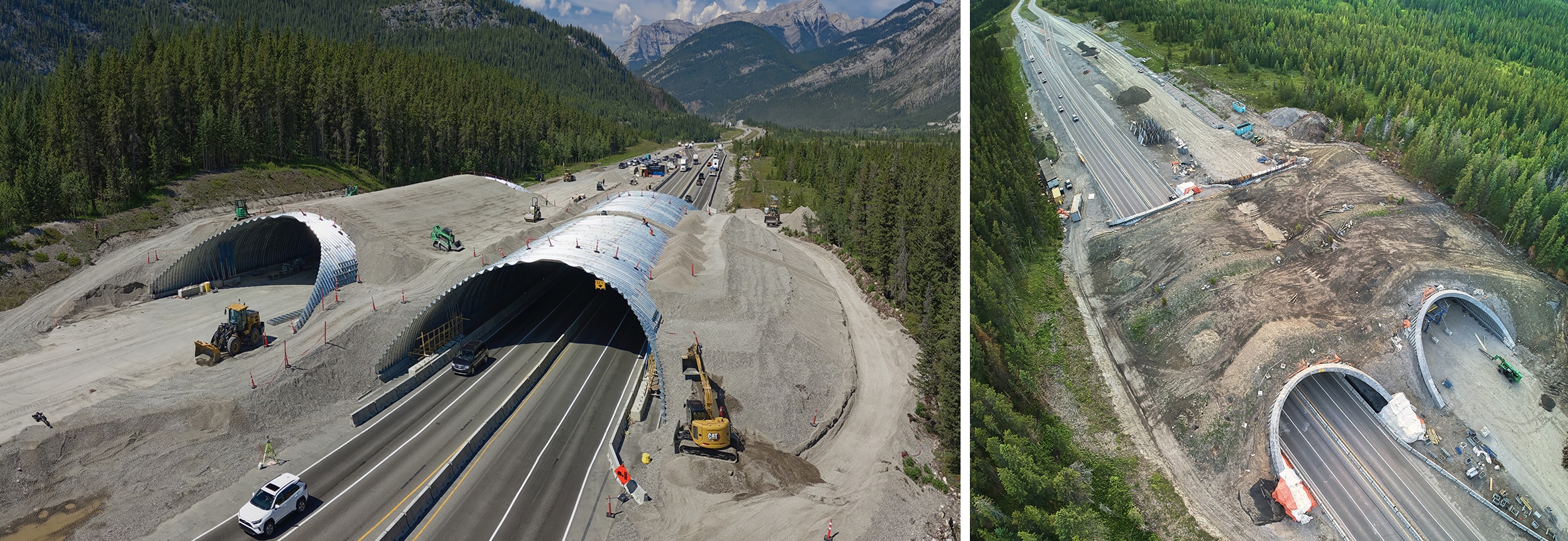 High aerial view of Ultra-Cor structural steel plate wildlife overpass construction