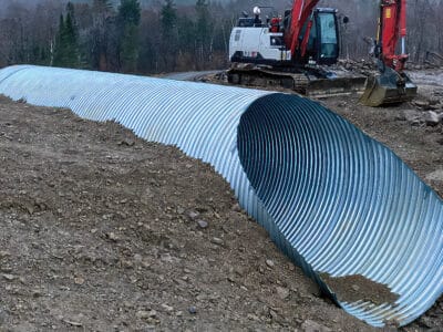 Angled view of Corrugated Steel Pipe installation