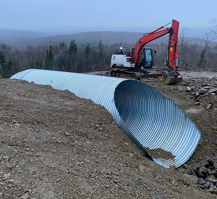 Angled view of Corrugated Steel Pipe installation